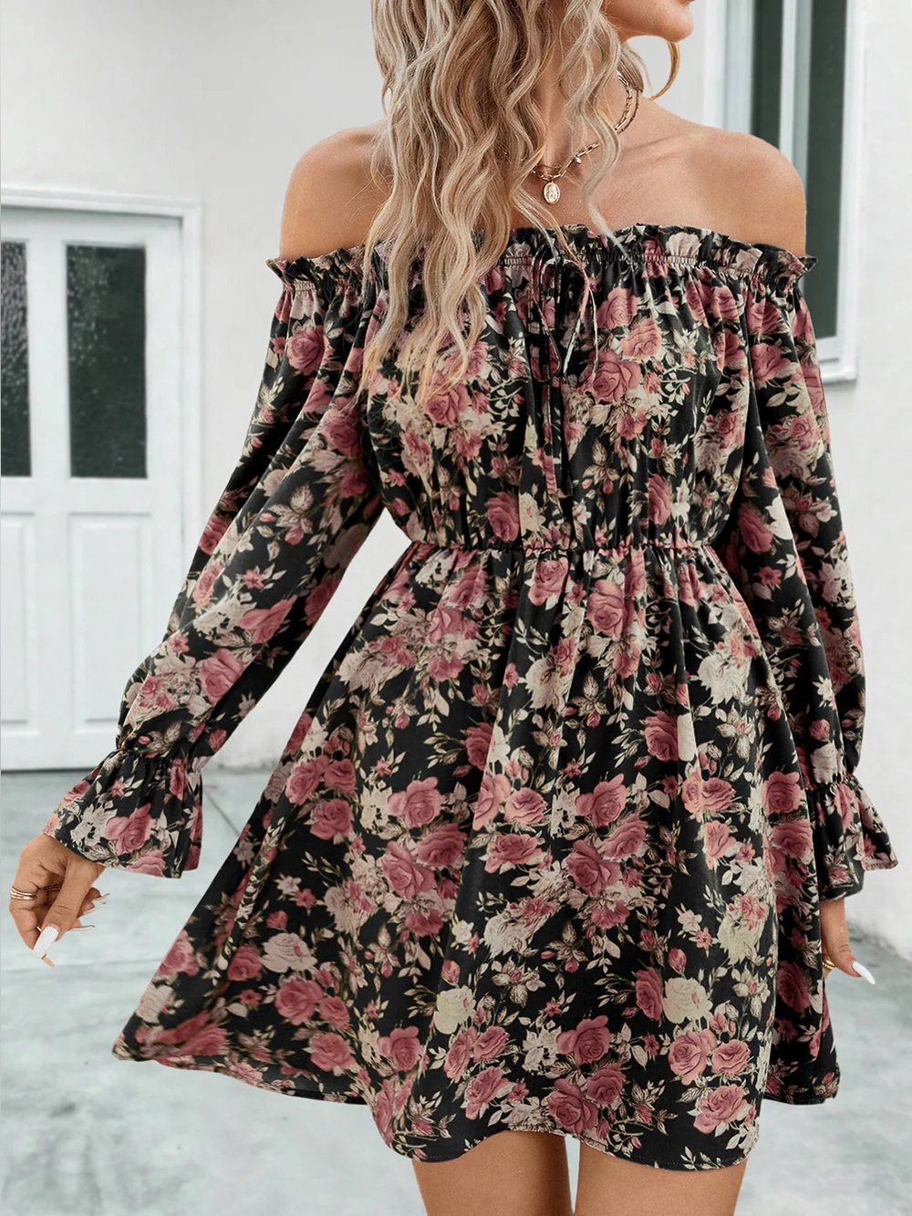 Dress Forum Los Angeles Off Shoulder Floral Mini Dress